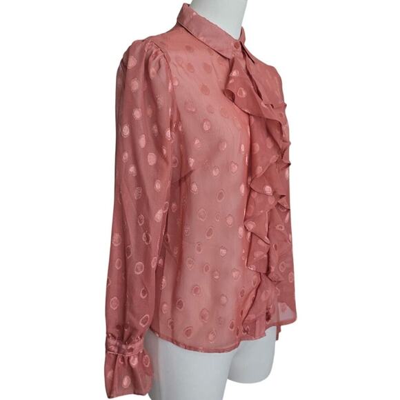 Haute Monde Blush Ruffle Button-up Blouse Sz Small - Picture 3 of 8